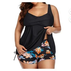 #61 Rivelino Tankini Plus Size Flowy Swimdress Tummy Control 2 Piece with Shorts